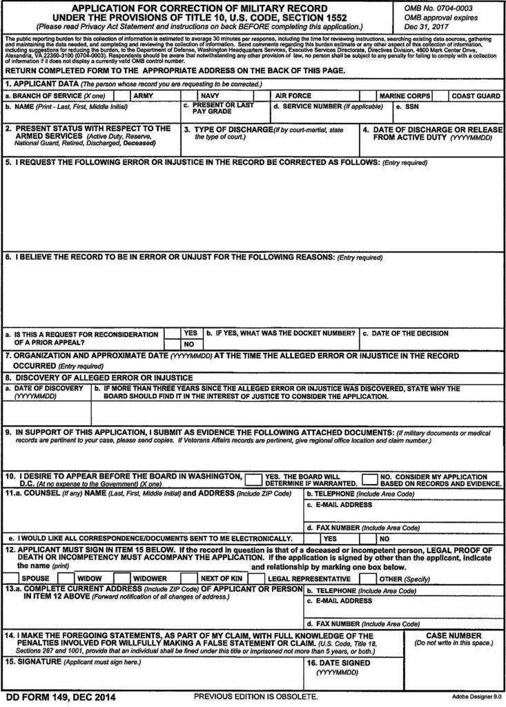 Application for Correction of Military Record