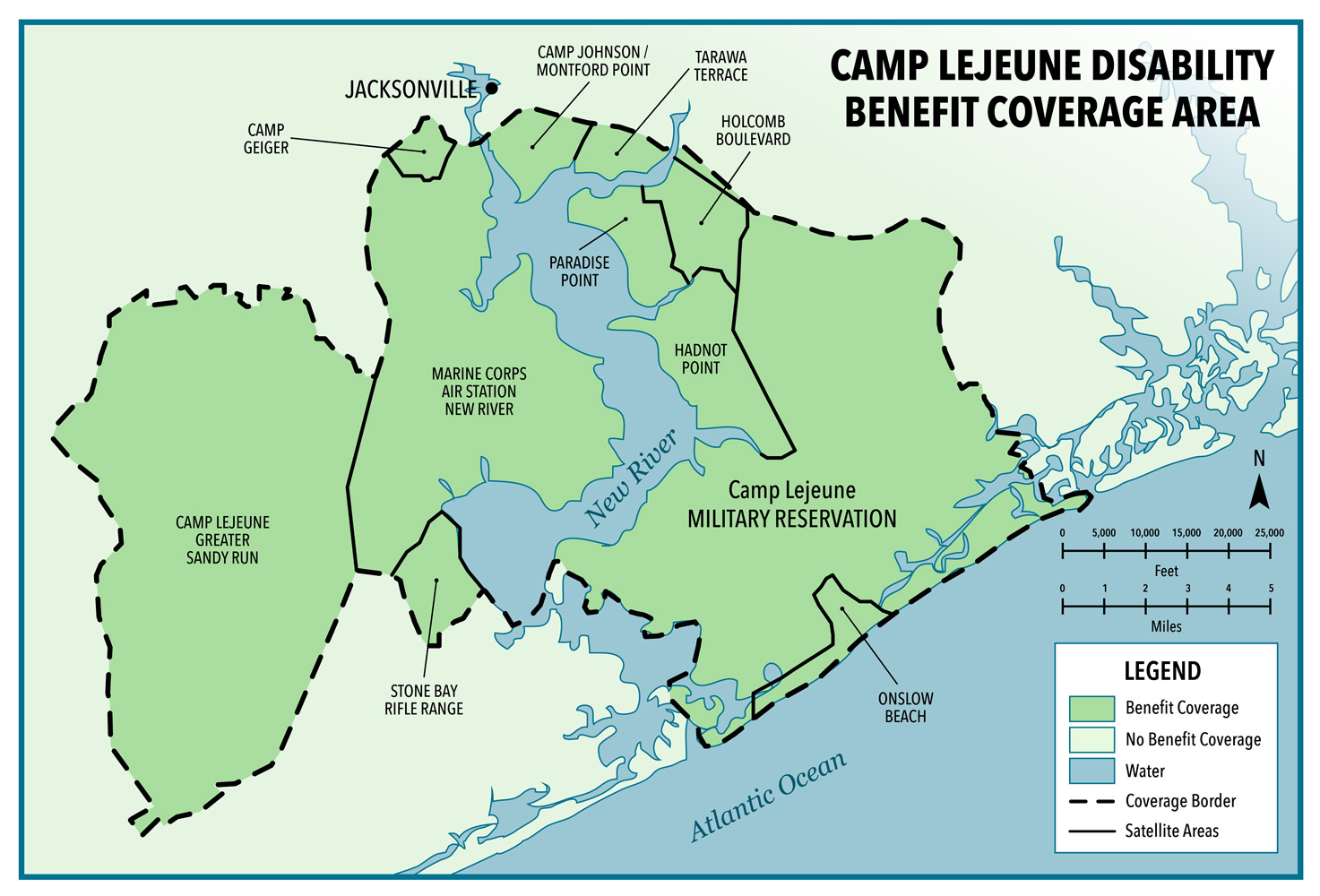 Camp Lejeune Disability Benefit Coverage Area Map